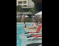 Woman silver beach bikini dress poolside pictorial Part 1