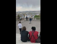 Guy climb down stairs dance city view