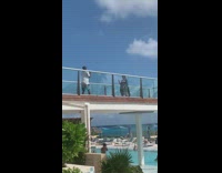 Woman bikini black shawl model balcony beach