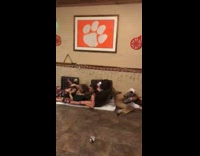 5 friends slide down stairs on sled and hit wall hard