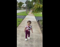 Baby girl goes on walk for first time