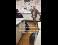Old woman in class dancing in front of class