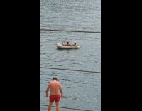 Man inflatable boat spins and films himself