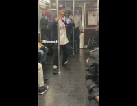 Old guy dances to hip hop music with hips on subway Part 2 