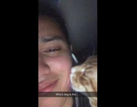 Orange cat licks face girl airpods flash 