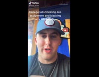 Guy in college rewards himself with drink 