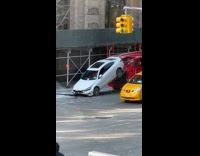 White car falls from car carrier truck pt 1