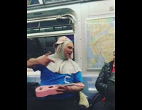 Collab Subway Creatures - Blue shirt pink guitar guy elephant hat subway