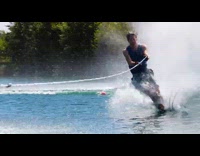 Blue life jacket lake wakeboard fail boat