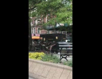 UPS delivery drivers take break park bench 