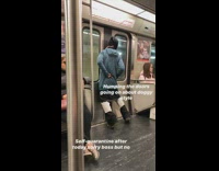 Guy long blue jacket humps double doors 