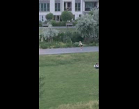 Blonde lady dances freestyle to music at park 