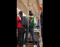 Collab Subway Creatures - People celebrates thanksgiving inside the subway train with autumn leaves