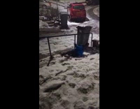 Kid slips and rolls down slippery porch