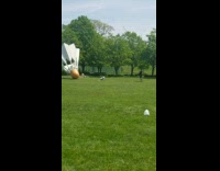 Girl handstand large shuttlecock statue lawn grass