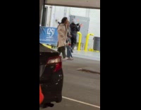 Woman hits man fights on the street