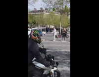 Line of people in the middle of the street