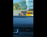Woman white bikini twerk yellow car stoplight 
