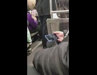 Collab Subway Creatures - man watching lyrics on screen on train