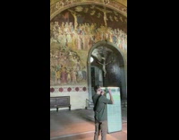 Man sings and harmonize on the church reverb