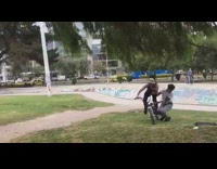man in bike does flip and crashes into other guy
