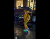 Man wear yellow clothes and glowing lights