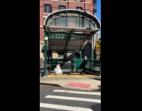 Person wears weird costume walks on street