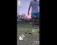 Guy exercises park gets approached by girl 