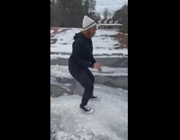 Girl slips and slides on ice friend warns her 