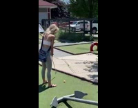 Collab BitchIG2 - Girl puts yellow ball at mini golf course into anchor