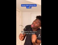 Friend takes glasses guy cant see 