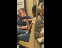 Collab Subway Creatures - Woman hold orange snake ride subway train