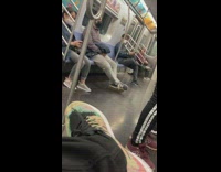 Denim jacket guy sings threatens guy subway 