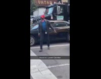 Taxi cab driver yells at man with taxi van in front for car accident