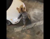 Woman grey jumpsuit twerk dance car night