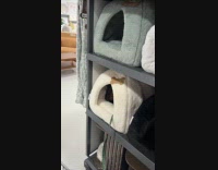 Cat enters bed cave to choose it