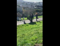 Girl striped pants music video park reflector