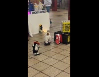 Man play saxophone animal animatronics dance subway