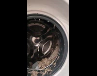 Filmer show feathers in washing machine from pillow