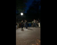 Collab IITW - Woman in black outfit poses while three men block the bridge