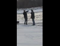 Guy jacket put snow on face lake part 1