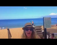 Collab Kook Of The Day - Pink bikini girl lip syncs dances beach 