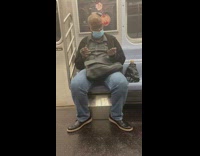 Collab Subway Creatures - Guy wearing mask under nose cuts nails