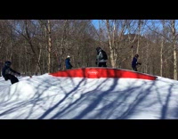 Guy on skis runs into boy 