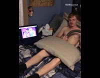 Guy pretends to touch himself with a vacuum hose, friend walks in on him with a cross