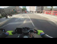 Pedestrian gets mad guy motorcycle green gloves