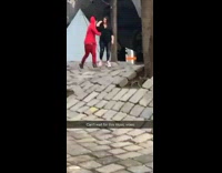 Guy red hoodie butt crack music video