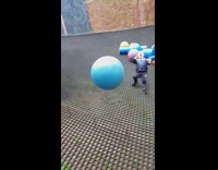 Kid on trampoline gets hit in face