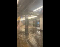 Water overflow and floods the subway station