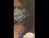 Girl blue genitalia print face mask subway 